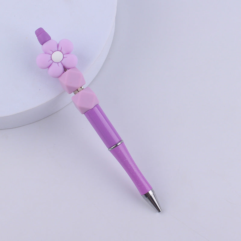Wholesale Beadable Pens Handmade Flower Silicone Beaded Ballpoint Pen